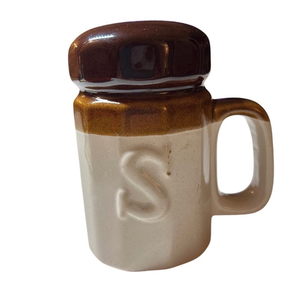 Vintage Hull Pottery Mirror Brown Drip Glaze Salt Shaker Mug S Embossed 4.5"